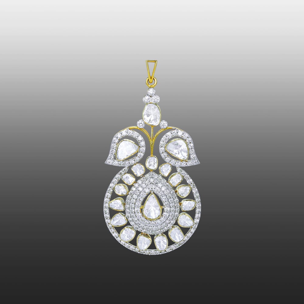 Symmetrical Polki Pendant with Pear-Shaped Diamonds